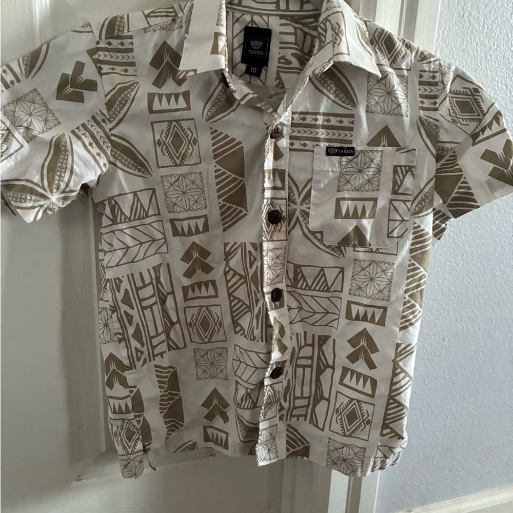 Tanoa Kids Shirt - White and Brown Pattern